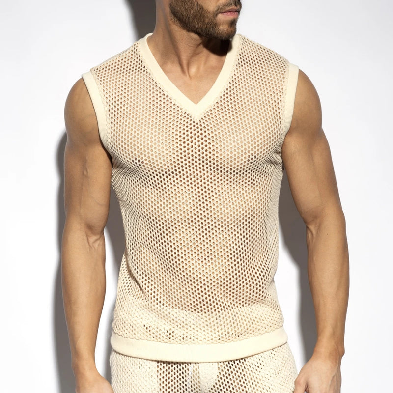 ES Raw Crochet V-Neck Tank Top