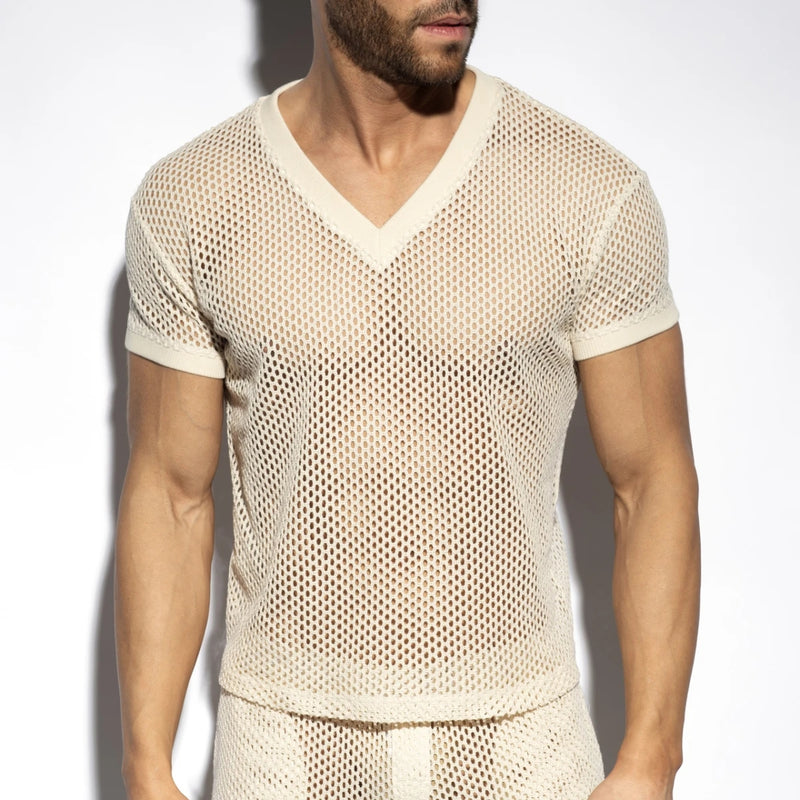ES Raw Crochet V-Neck T-Shirt