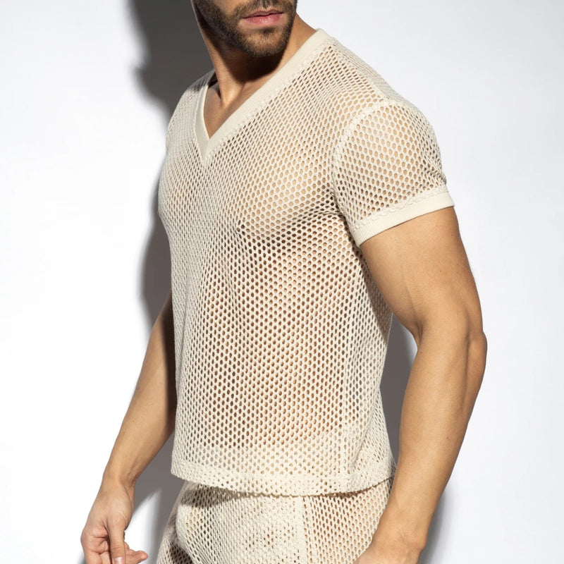 ES Raw Crochet V-Neck T-Shirt